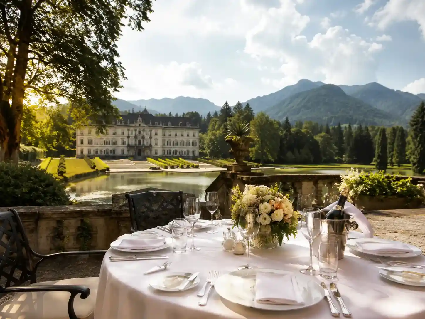 Privates Fine-Dining auf einer Terrasse mit Schlossblick